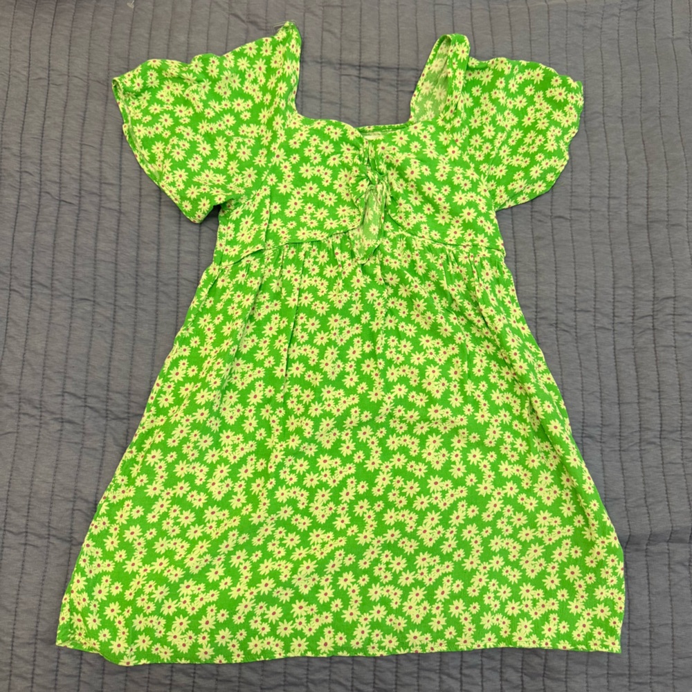 Zara Kids Green Ruffled Tiered Sundress with Puff Sleeves